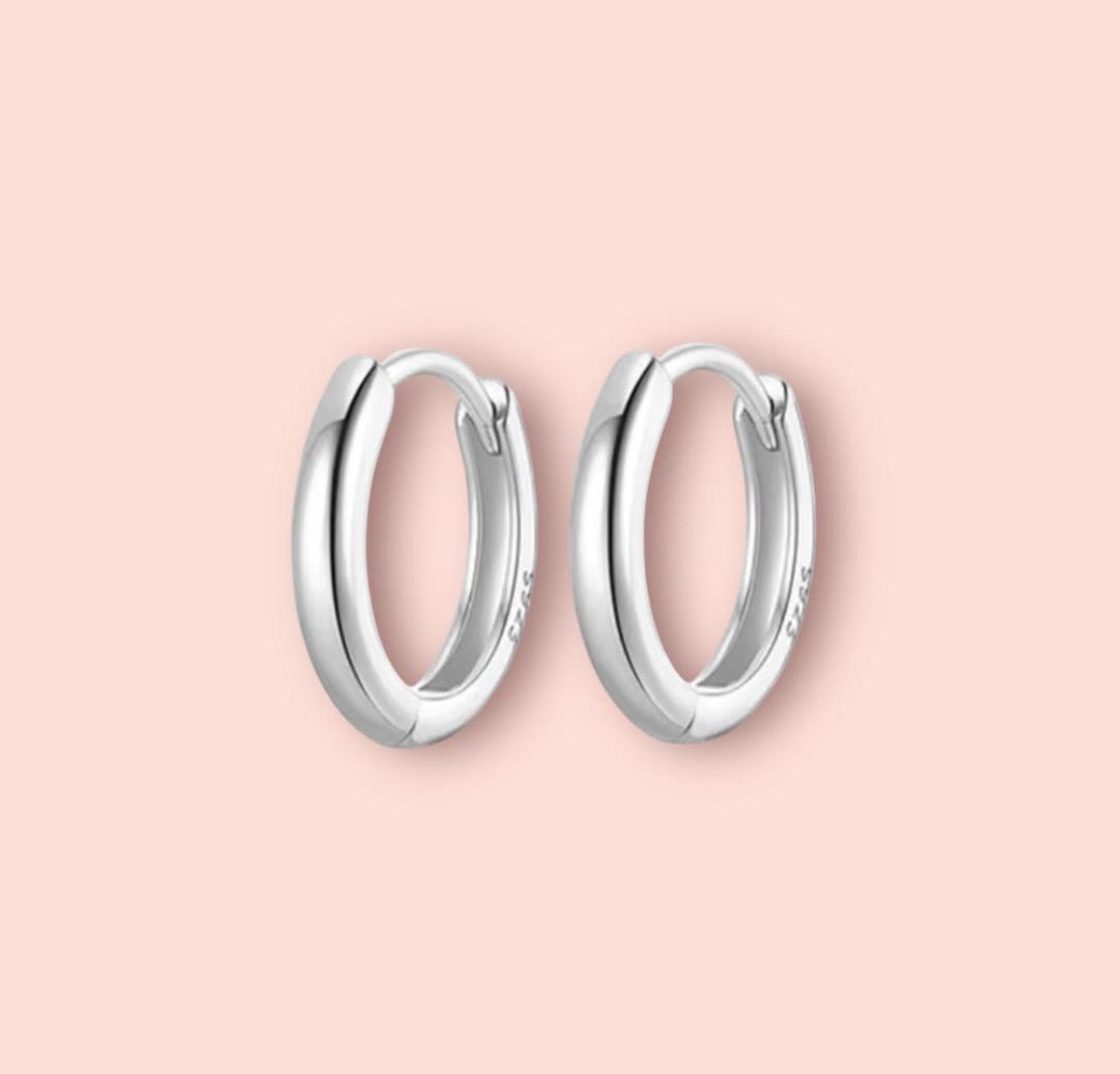 925 Sterling Silver 14mm Plain Hoop Earrings - Etsy