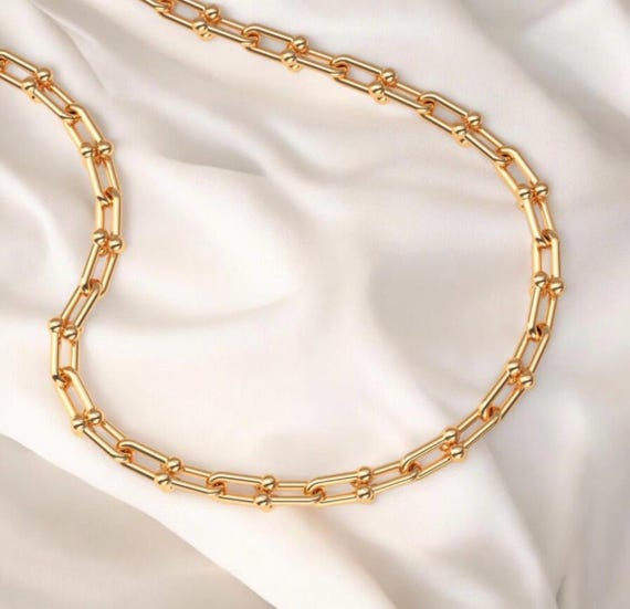 18K Gold Plated Link Hardware Paperclip Chain Necklace