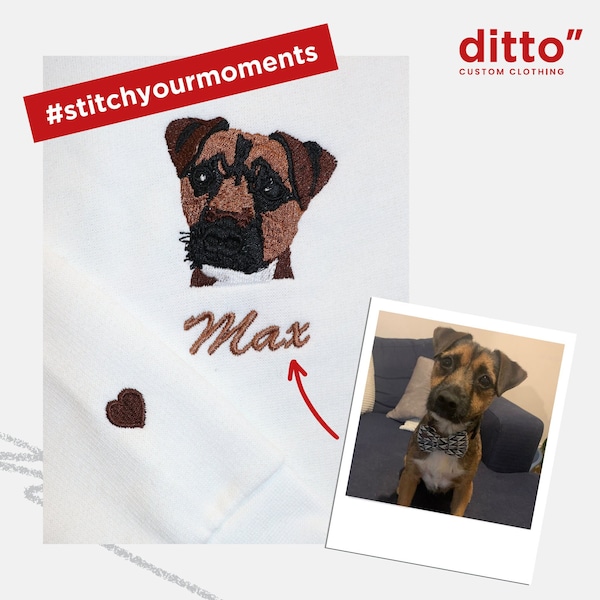 STITCH YOUR MOMENTS, Pet Face Photo Hoodie, Embroidered Dog Cat Photo, Custom Portrait from photo,Dog mum dad, Portrait Hoodie, Mother's Day