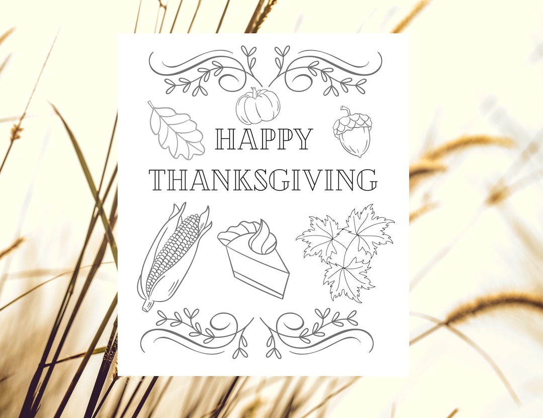 Happy Thanksgiving Coloring Page Etsy