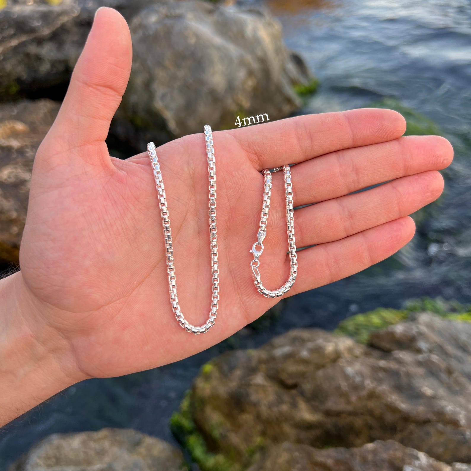 925 Sterling Silver Round Box Chain Necklace, Solid Silver Chain for ...