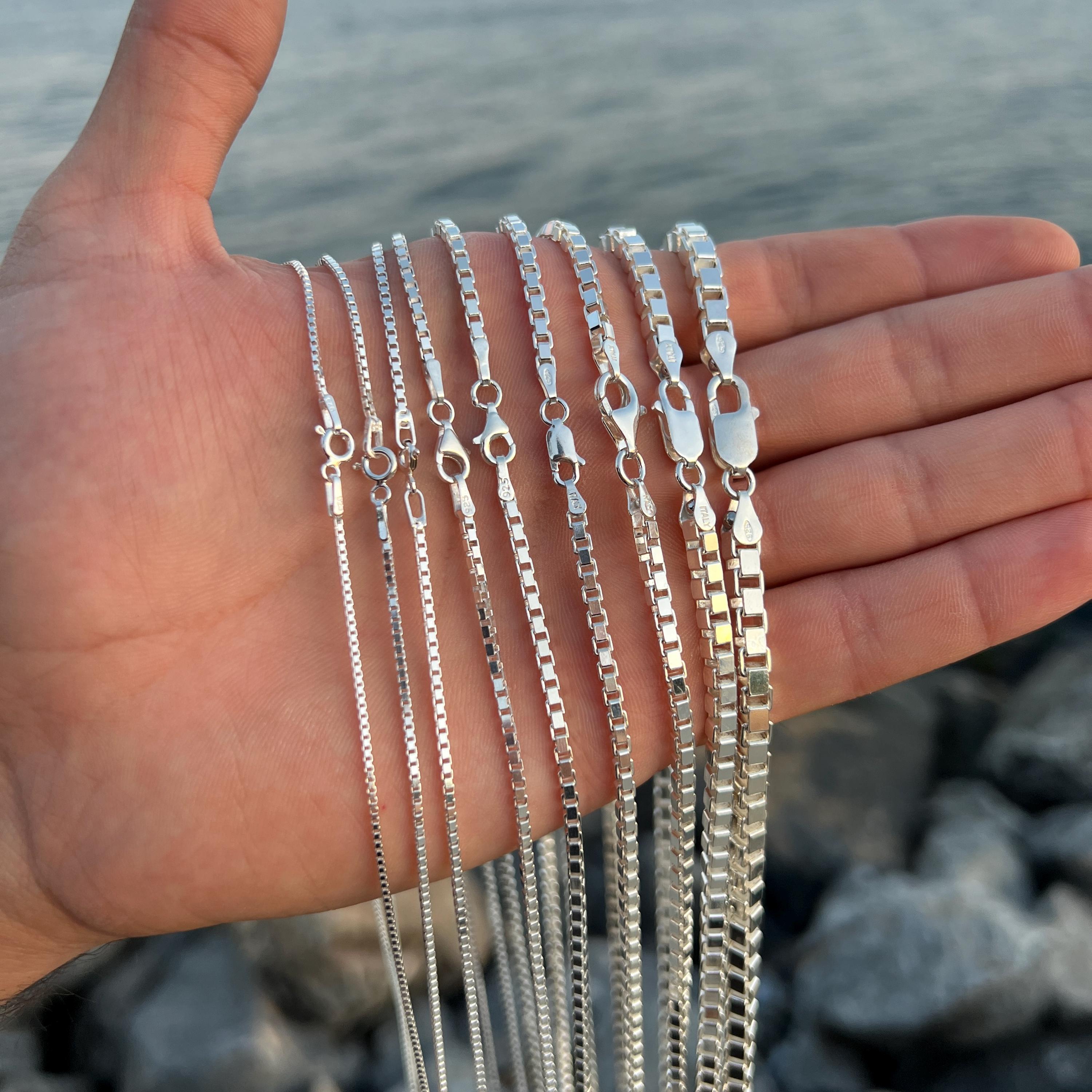 Sterling Silver Venetian Box Chain Necklace: Italian Unisex