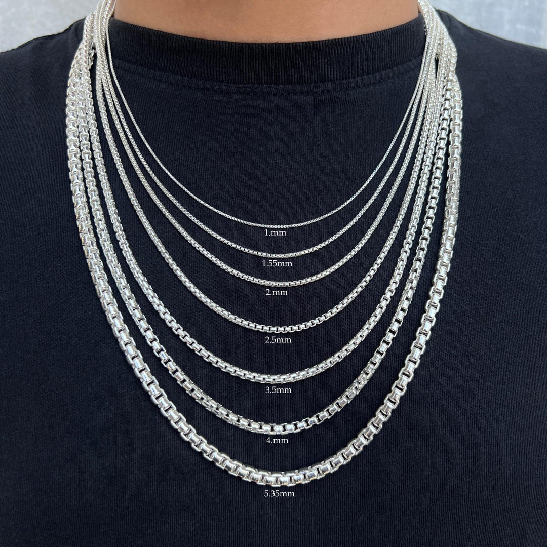 925 Sterling Silver Round Box Chain Necklace, Solid Silver Chain for ...