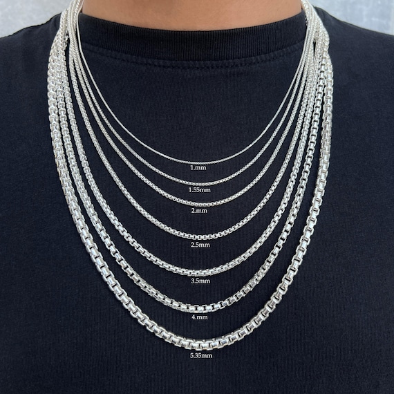 ネックレス・チョーカー BLENDOFF Box Chain 18mm Necklace Silver 925 925 Sterling Silver Round Box Chain Necklace, Solid Silver