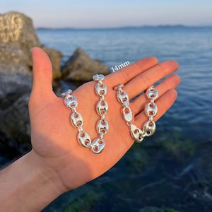 925 Sterling Silver Mariner Link Chain, Puffed Anchor Necklace, Handmade Jewelry, Silver Chains For Men And Women