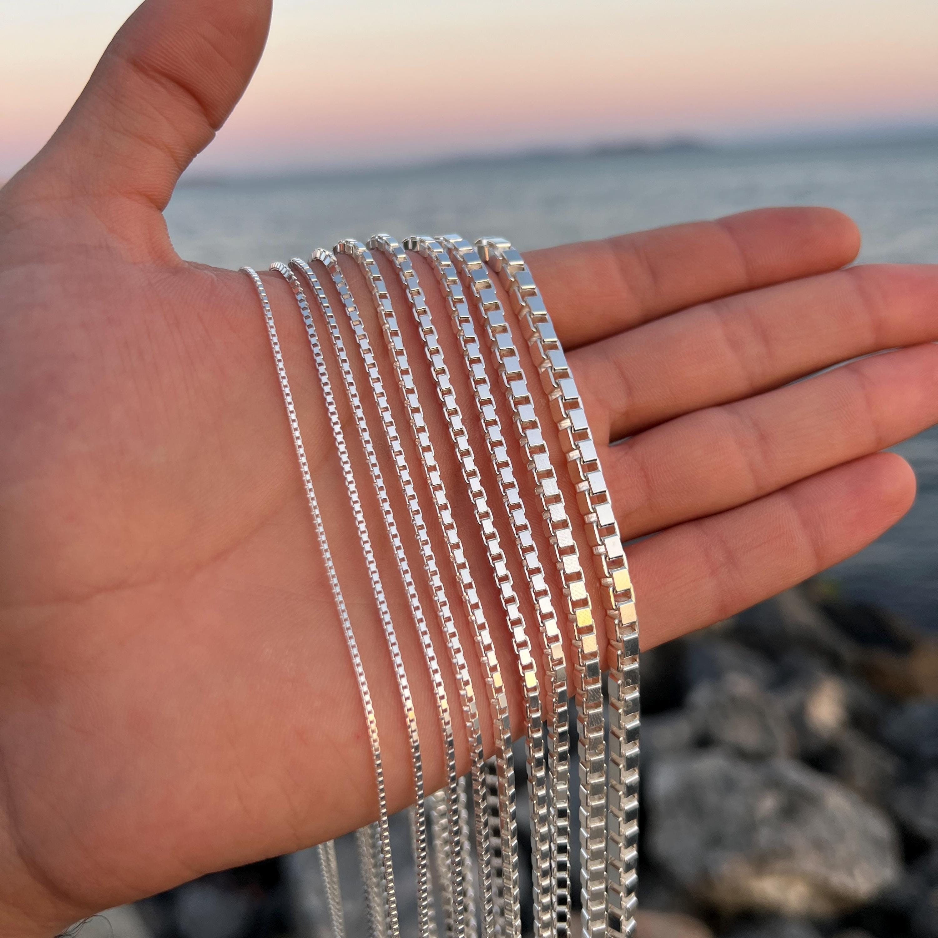 Sterling Silver Venetian Box Chain Necklace: Italian Unisex