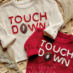 Toddler Football Sweater Kid Touch Down Outfit Football Team Spirit Chunky Sweater Romper Fall Infant Sweater College Football Kids Outfit