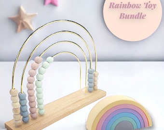 Baby Gift, XL Rainbow Abacus & Rainbow Stacking Toy Set, Educational Toys, Montessori Toys, Toddler Gift,  Baby Girl Gift, Nursery Decor