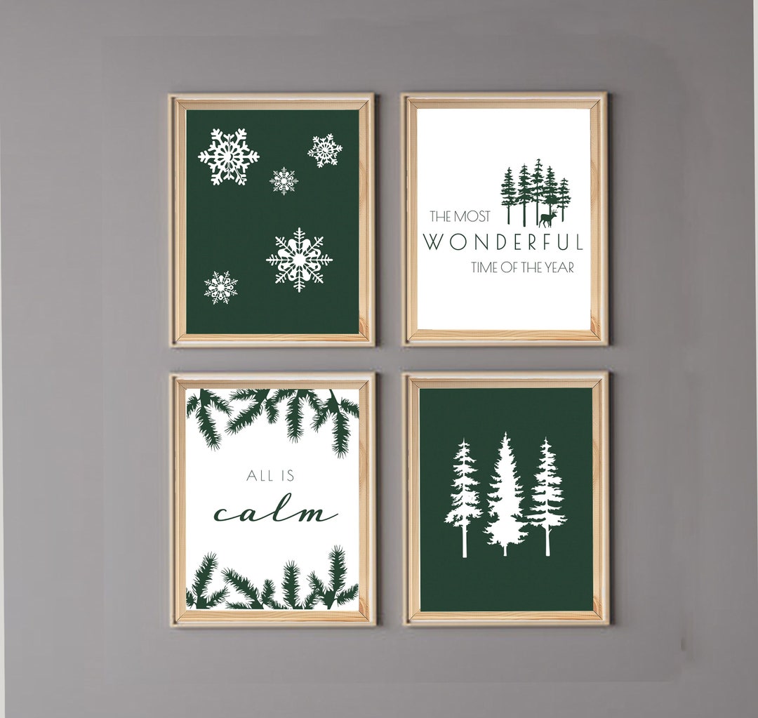 Christmas Print Set – Minimalist Pine Tree Winter Wall Art (digital ...