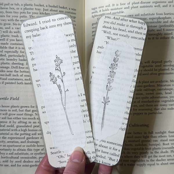 Floral Stamped Bookmark, Laminated, Recycled Book Page