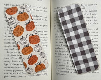 Pumpkin/Buffalo Plaid Double Sided Fall Bookmark, Regular Size or Mini