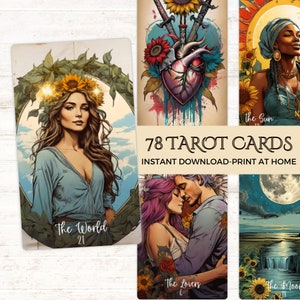 Printable TAROT Cards Digital 78 Card Tarot Deck -Tarot Size - Beginner Tarot - INSTANT DOWNLOAD