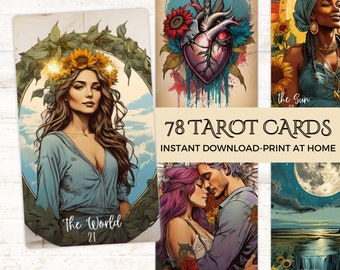 Spirit Of The Sun - Printable TAROT Cards Digital 78 Card Tarot Deck -Tarot Size - Beginner Tarot - INSTANT DOWNLOAD