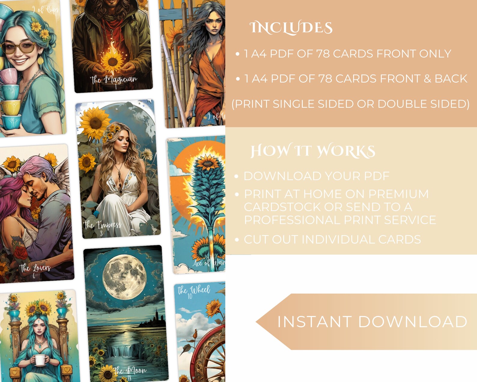 Printable TAROT Cards Digital 78 Card Tarot Deck -tarot Size - Beginner ...