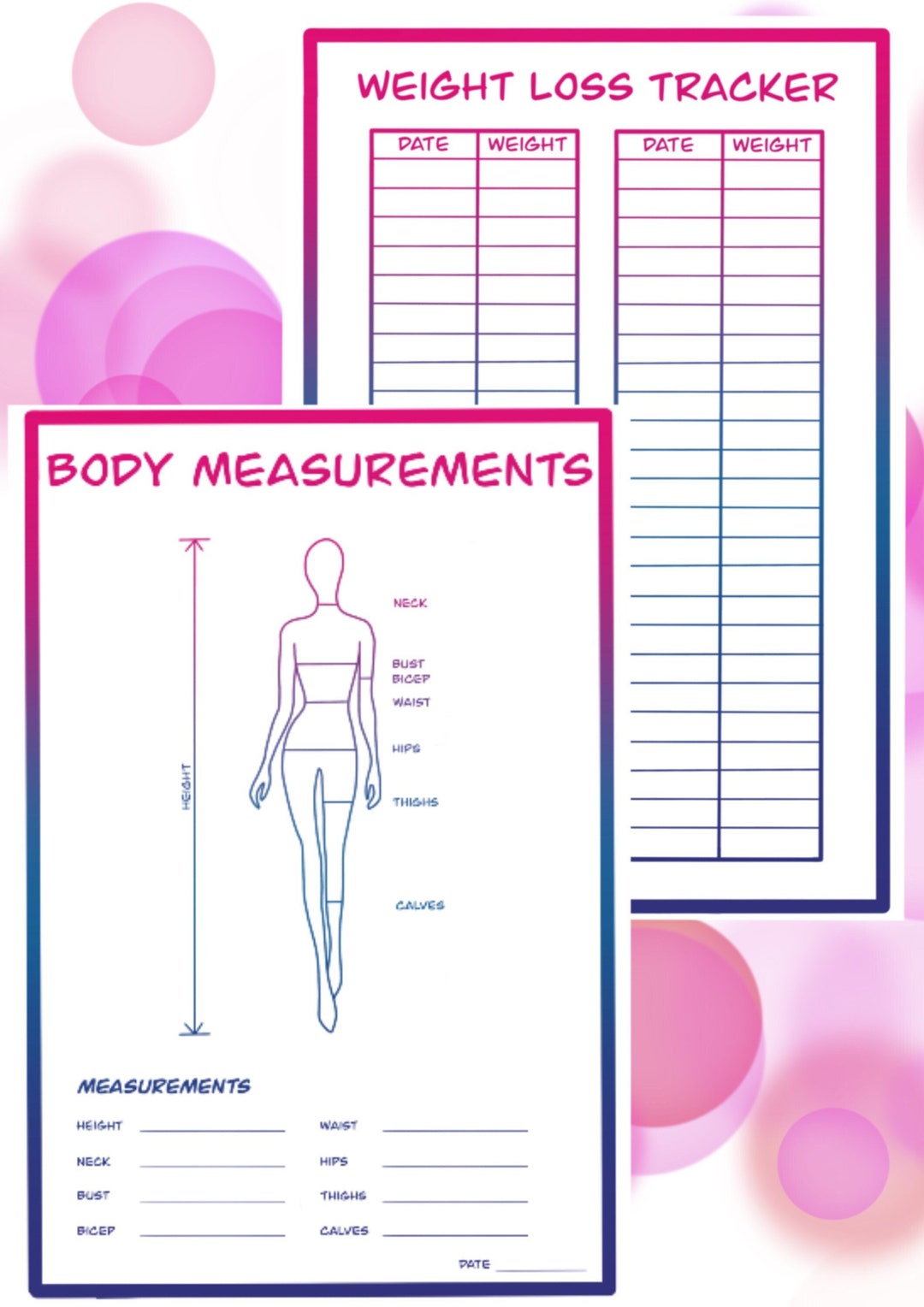 Weight Loss Tracker Body Measurements Printable Tracker Etsy