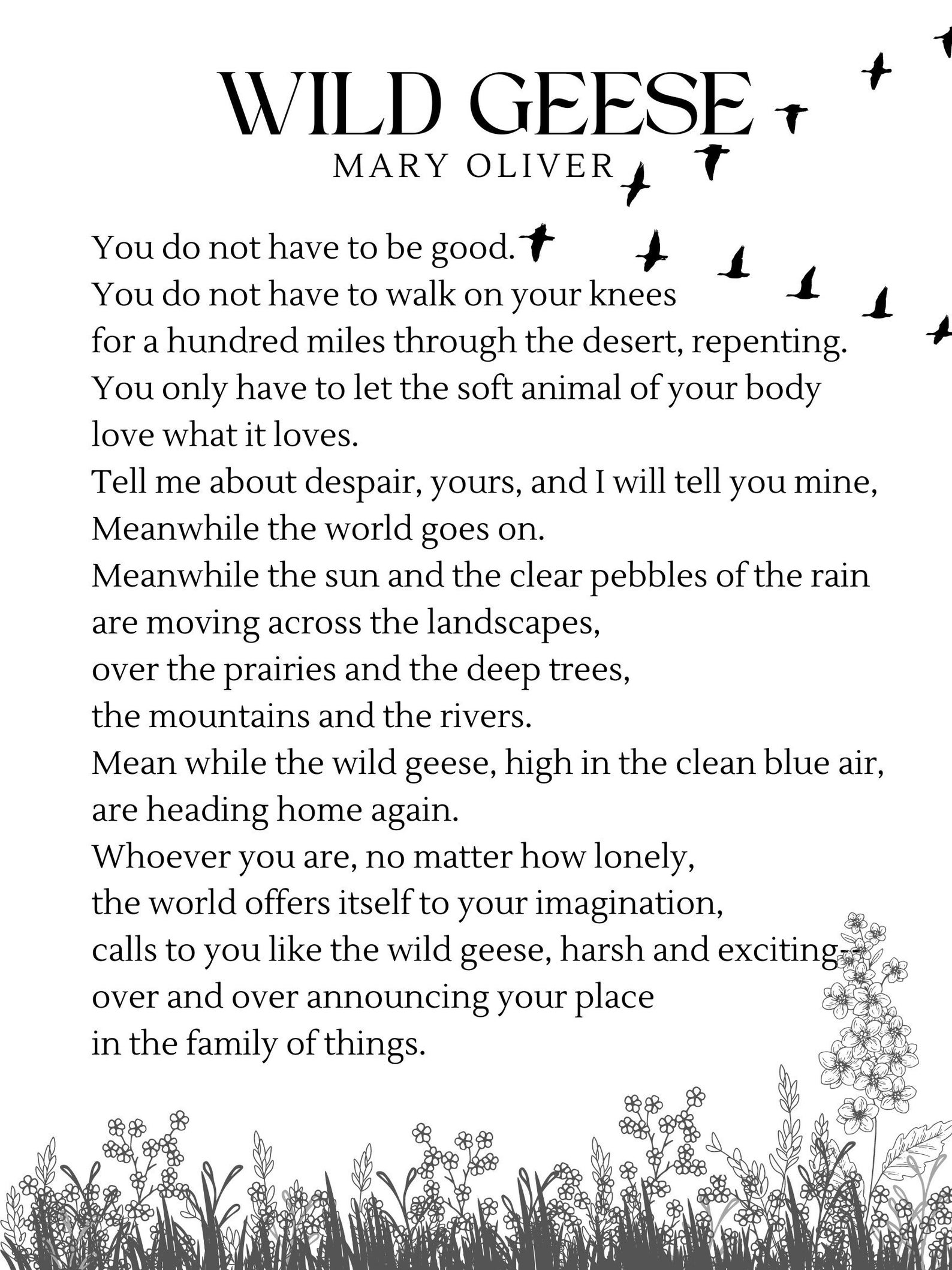 WildGänse by Mary Oliver Gedicht Poster Druck Etsy.de