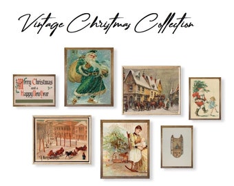 Vintage Christmas Art Prints | Set of 7, Nostalgic Decor (Digital Download)