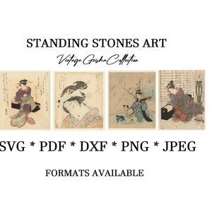 Vintage Geisha Art PRINTABLE ART | Geisha Bold Unique Sophisticated Decor | Digital DOWNLOAD | svg * pdf * png * dxf * jpeg