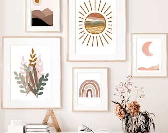 Boho Gallery Wall Printable Art, Set of 6 Downloadable Prints, Printable Abstract Wall Art