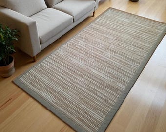 Brown Jute Runner Rug with Border - Custom Size Eco-Friendly Rug - Rustic Farmhouse Hallway Carpet