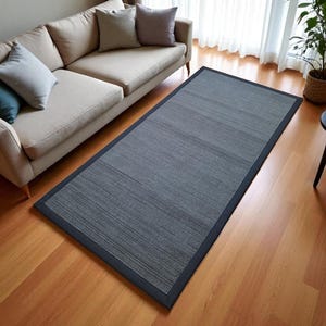 Gray Jute Rug Runner: Dark Border, Custom Size, Indoor Outdoor