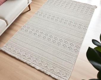 Cream Boho Area Rug: Soft Woven Texture, Turkish Made