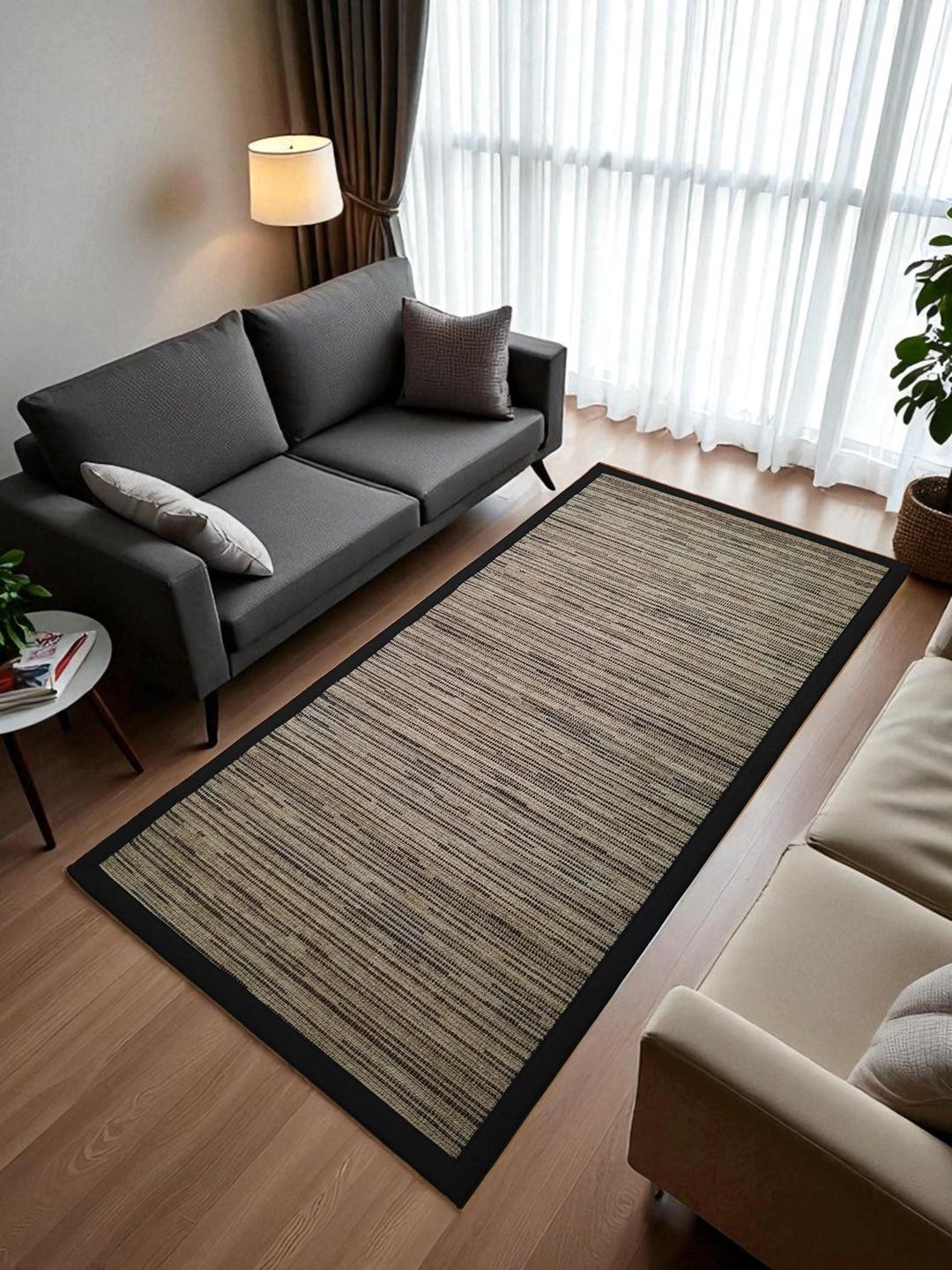 Brown Jute Rug With Black Border: Modern Farmhouse Style, Custom Size ...