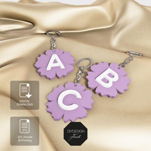 Llaveros/etiquetas de regalo con INICIAL FLORAL | Descarga digital de archivos STL para impresión 3D | Letras del alfabeto A-Z | + Archivos extra | regalo personal diy |