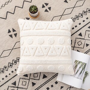 Boho Pillow Coussin Kissen Cushion Cover Deko Kissen Kissenbezug Boho Cushion Decoratif Makramee Quasten Marocain Beige Handwoven Macrame E