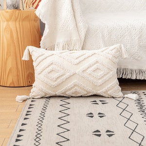 Boho Oreiller Coussin Coussin Housse de Coussin Oreiller Décoratif Housse de Coussin Boho Coussin Décoratif Macramé Glands Marocain Beige Tissé à la Main Macramé D