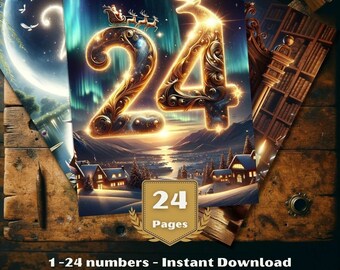 24 Advent calendar numbers for children, adults, numbers from 1 - 24, can be used digitally or printed out, instant download, printable PDF file