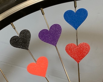 6x Heart Bike Spoke Decorations, valentines bicycle decorations, cute bike accessories, heart themed bike parts