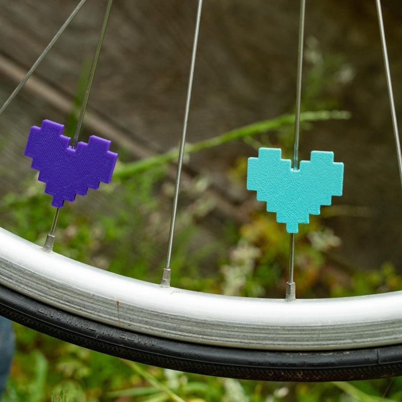 6x Pixel Hearts Bike Spoke Decorations, video game hearts bicycle decorations, cute cycling accessories, heart themed cyclist gift image 6