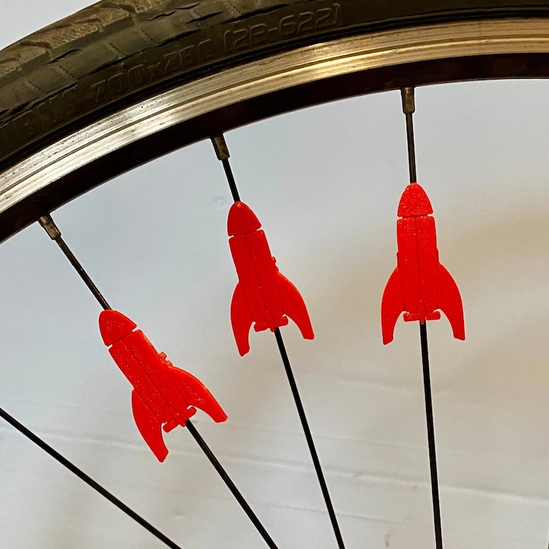 6x Rocket Bike Spoke Decorations - space rocket bike accessories - bike gift for boy or girl - rocket for bike party or bike parade image 2