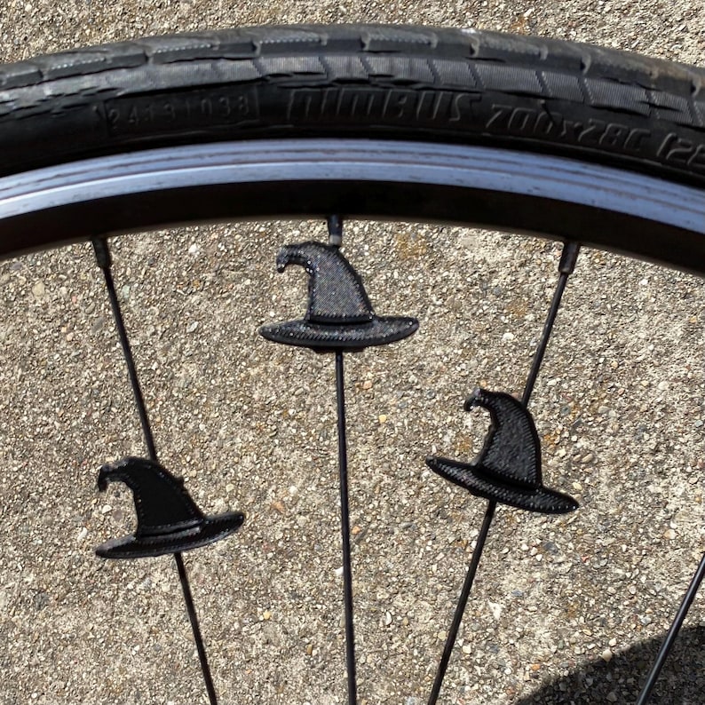 6x Witch Hat Bike Spoke Decorations - spooky bicycle gift, wizard hat bike decoration, wicked witch hat bicycle accessories image 1