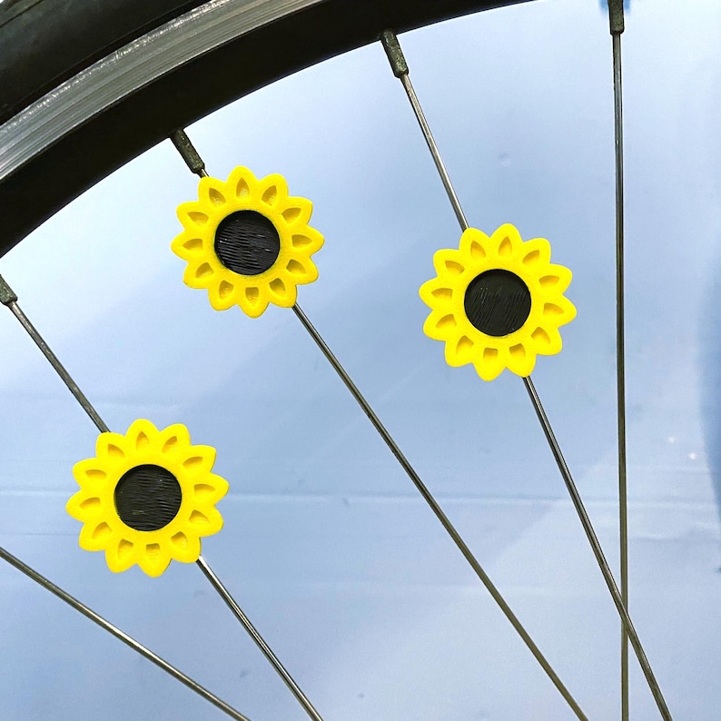 Decorações de Girassol para Raios de Bicicleta (x6) - Decorações de margarida para bicicleta - Presente de flor para raios de bicicleta - Presente para ciclista, festa de bicicleta ou desfile de bicicletas imagem 6