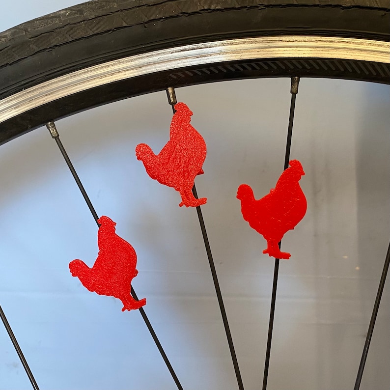 6x Chicken Bike Spoke Decorations - bicycle chicken decorations - gift for chicken mom or dad, cyclist gift, for bike party or bike parade image 7