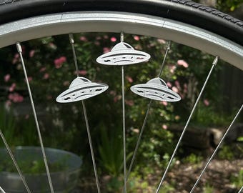 UFO Bike Spoke Decorations (x6) space ship bike wheel decorations - bike gift for him or her - cyclist gift for astronomer or space fan