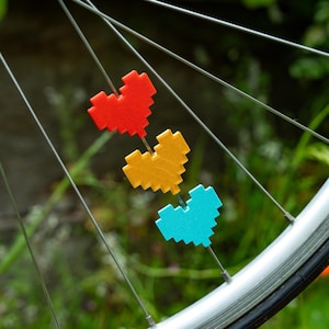 6x Pixel Hearts Bike Spoke Decorations, video game hearts bicycle decorations, cute cycling accessories, heart themed cyclist gift image 1
