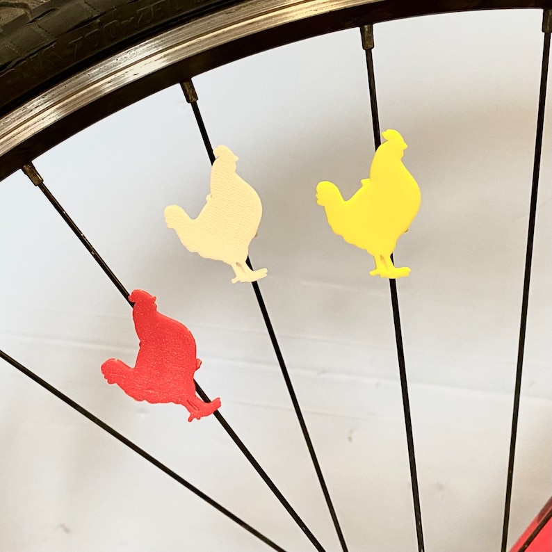 6x Chicken Bike Spoke Decorations - bicycle chicken decorations - gift for chicken mom or dad, cyclist gift, for bike party or bike parade image 1