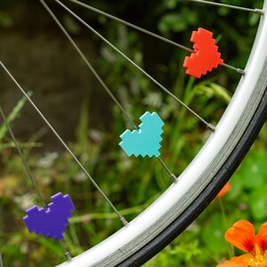 6x Pixel Hearts Bike Spoke Decorations, video game hearts bicycle decorations, cute cycling accessories, heart themed cyclist gift image 8
