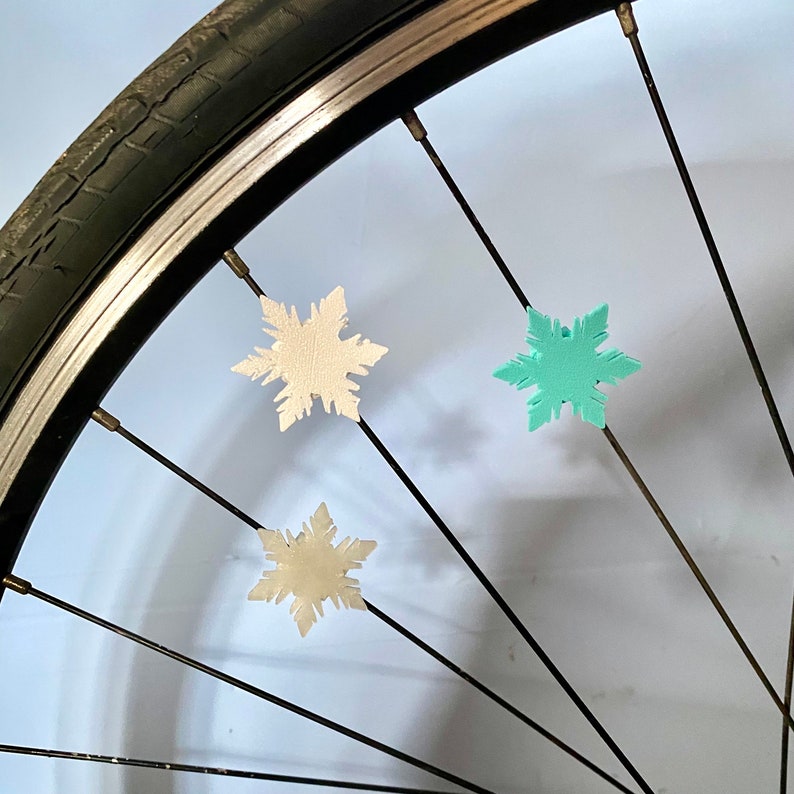 6x Frozen Snowflake Bike Decorations - winter bicycle decoration, bike accessories for her, bike gift for child image 3