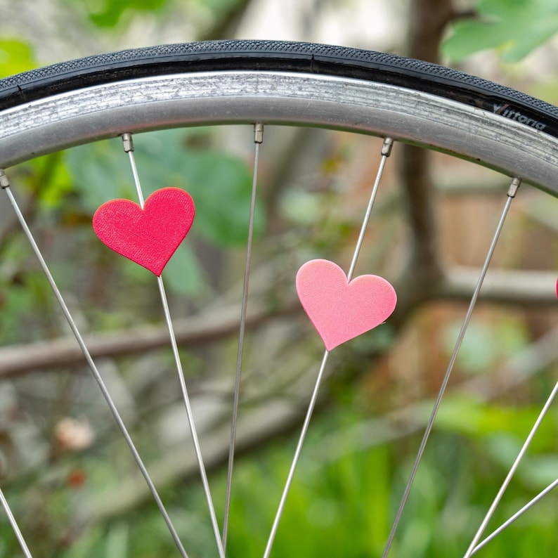 6x Heart Bike Spoke Decorations, valentines bicycle decorations, cute bike accessories, heart themed bike parts image 2