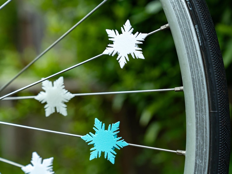 6x Frozen Snowflake Bike Decorations - winter bicycle decoration, bike accessories for her, bike gift for child image 1