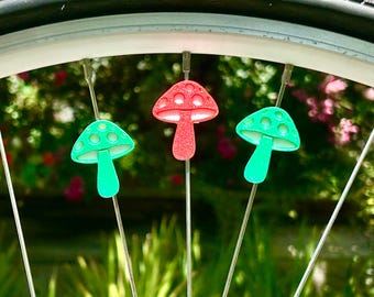 Mushroom Bike Spoke Decorations: Goblincore Bicycle Accessories (Set of 6)