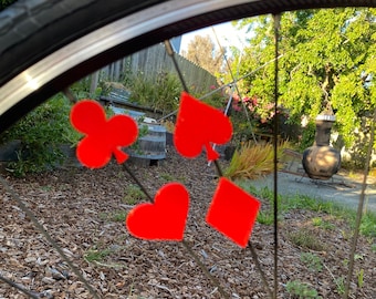 Poker Card Bike Spoke Decorations, Set of 8 - cards suits bike decorations, playing card bike wheel, spades diamonds hearts clubs