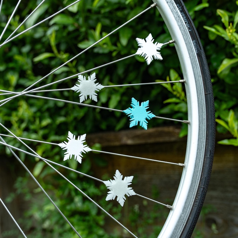 6x Frozen Snowflake Bike Decorations - winter bicycle decoration, bike accessories for her, bike gift for child image 2