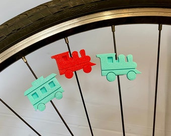 6x Cute Train Bike Decoration, Quirky Steam Train Bicycle Accessory, gift for boy bike or girl cyclist, custom gift for tank engine rail fan