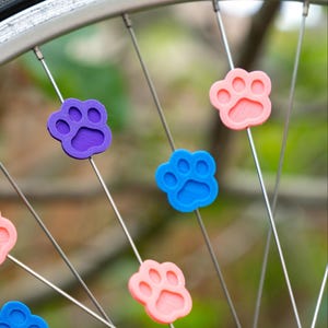 6x Cat Paw / Dog Paw Bike Decorations, furry bicycle accessories, animal parade gift, gift for veterinarians, dog or cat cyclist gift image 1