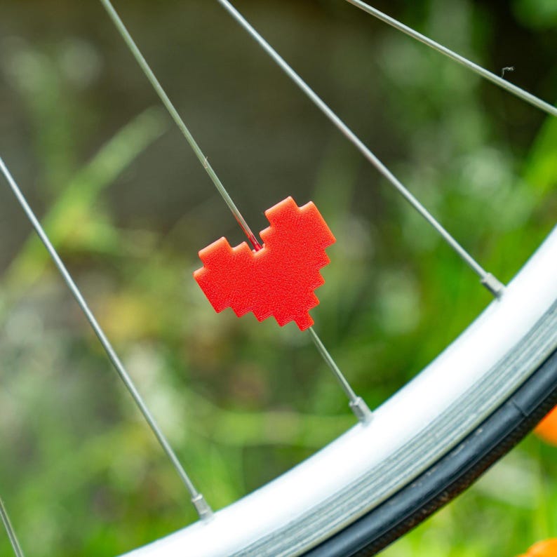 6x Pixel Hearts Bike Spoke Decorations, video game hearts bicycle decorations, cute cycling accessories, heart themed cyclist gift image 5